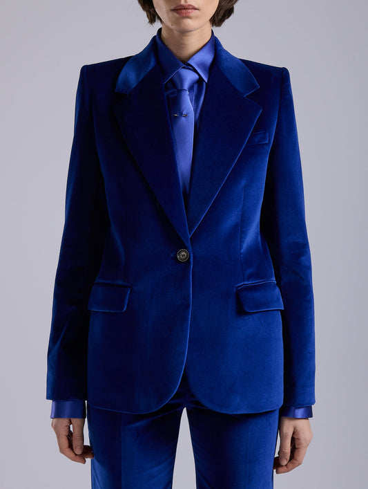 Blue velvet fitted jacket