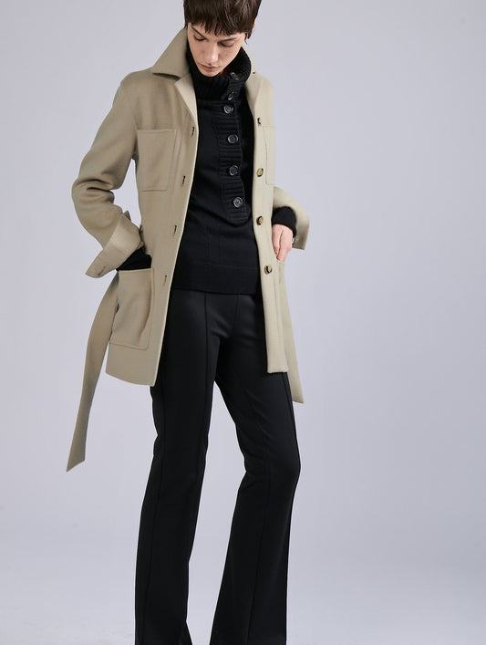 Belted jacket in double-faced sand wool-cashmere