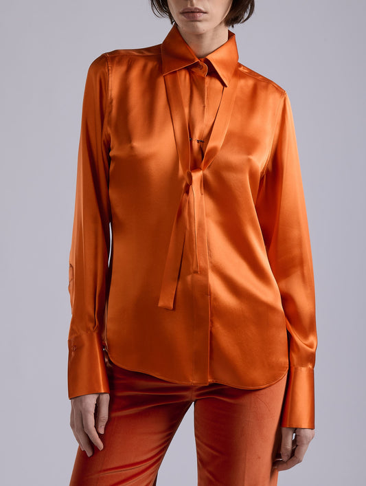 Orange silk satin lavallière shirt