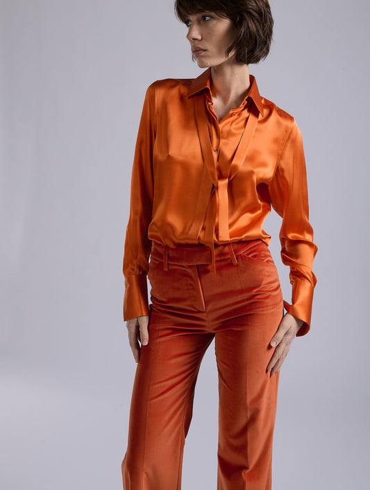 Orange silk satin lavallière shirt