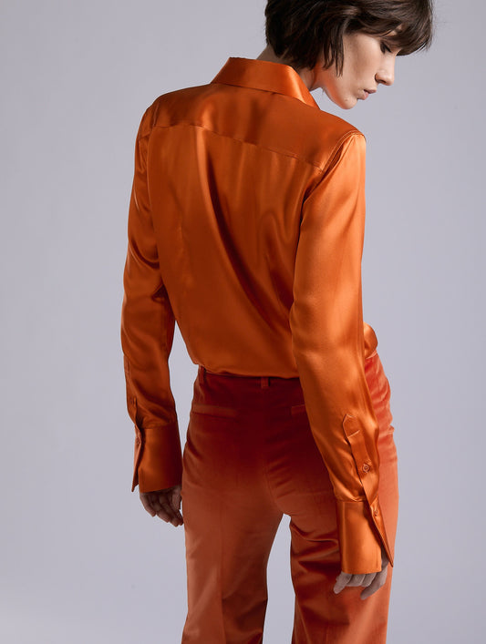 Orange silk satin lavallière shirt