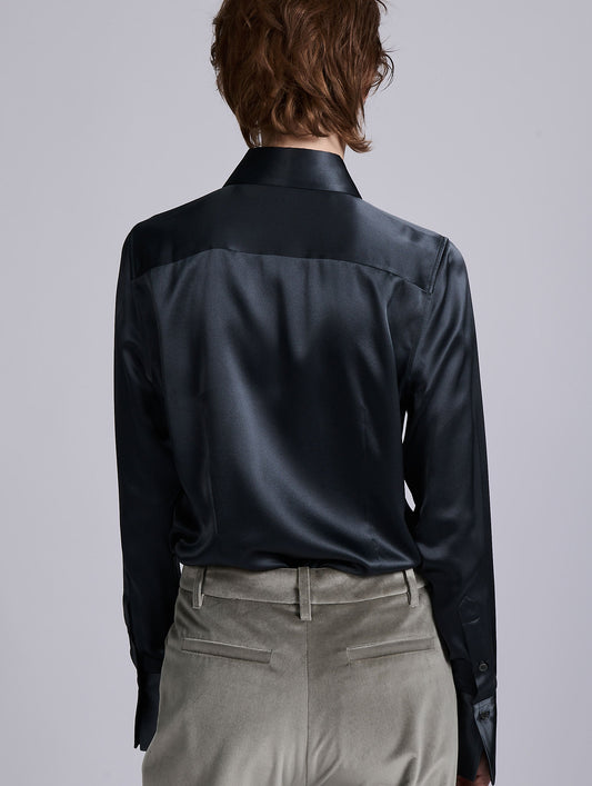 Grey silk satin lavallière shirt