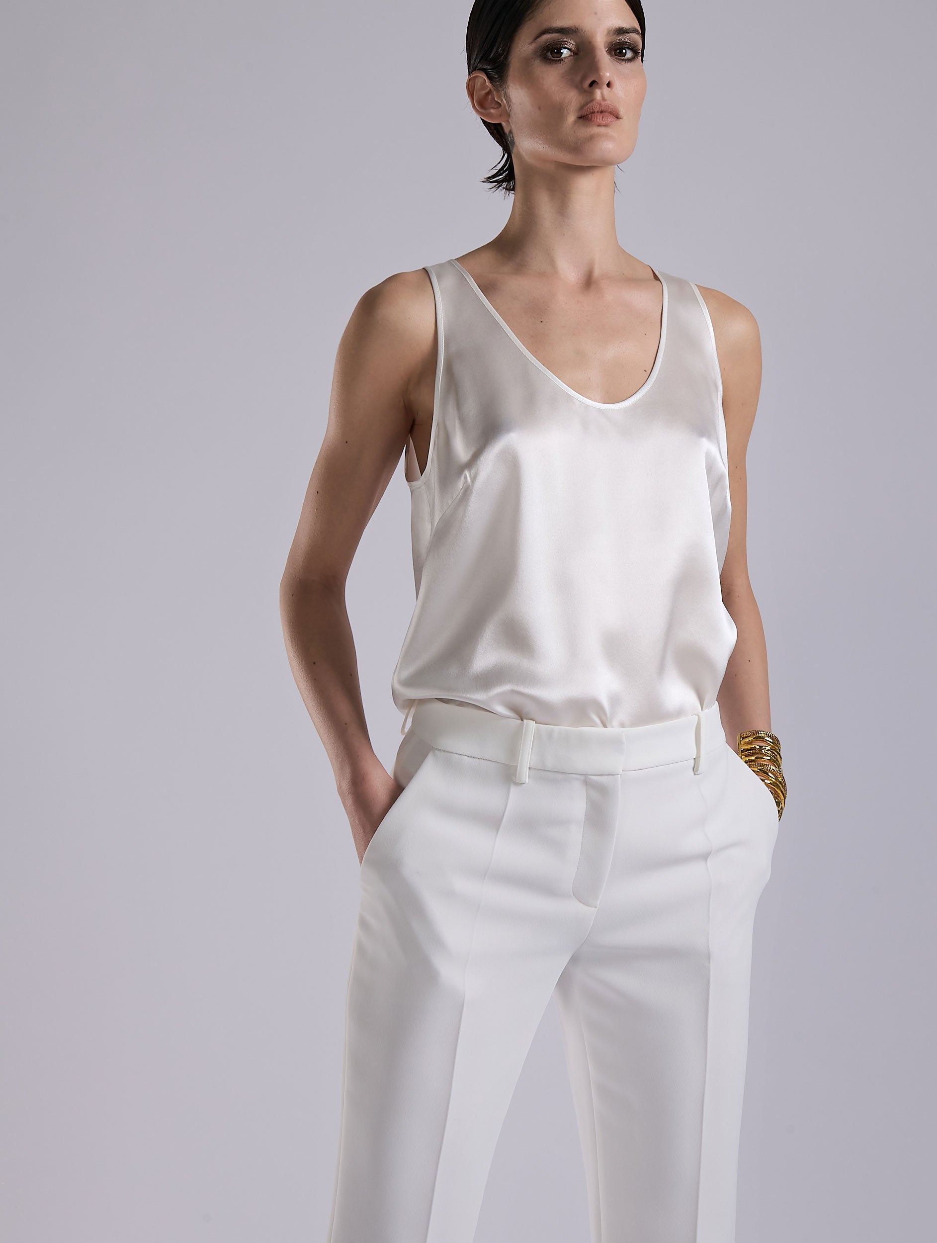 Women Ready-to-wear| Ivory silk satin tank top | Barbara Bui