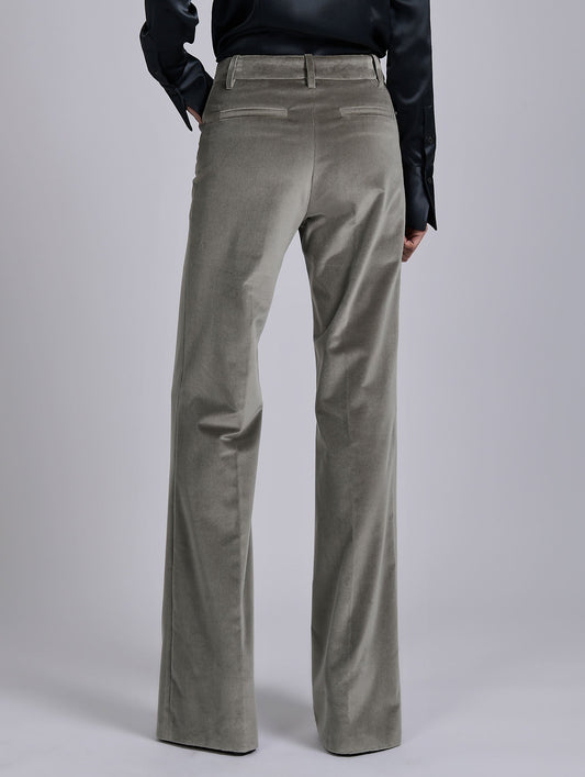 Grey velvet flare trousers