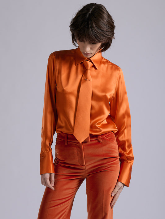 Orange silk satin tie