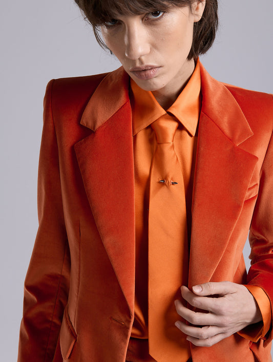 Orange silk satin tie