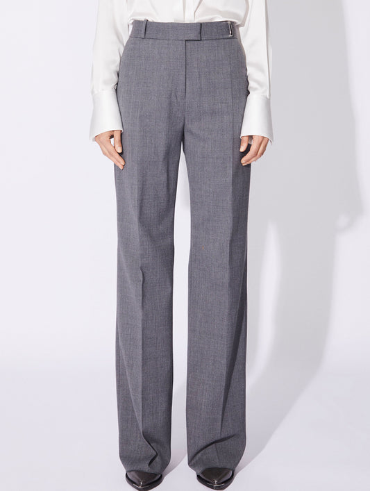 Grey gabardine wide-leg suit trousers