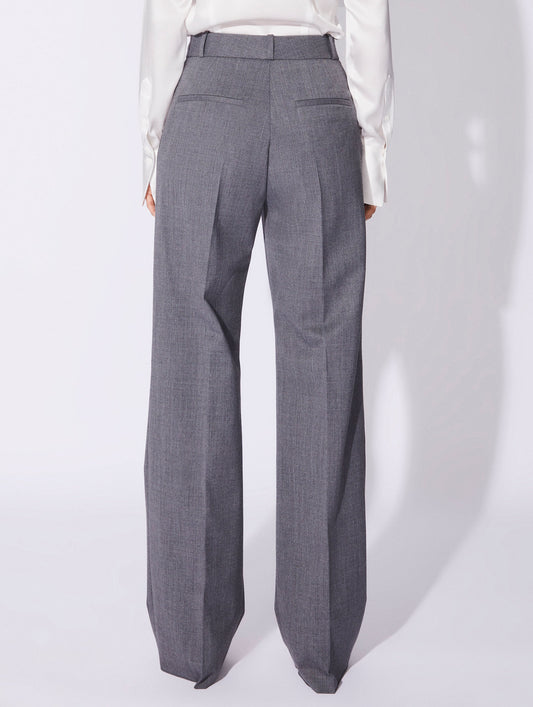Grey gabardine wide-leg suit trousers