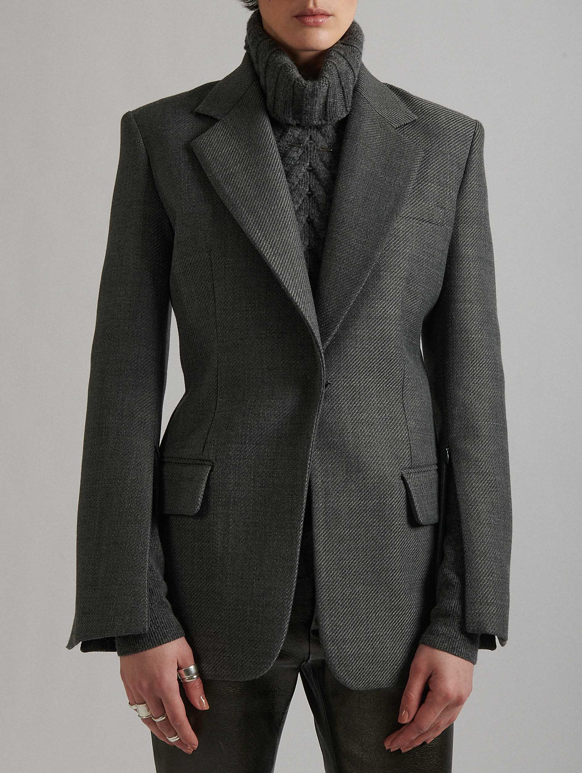 Women Ready-to-wear | Grey whipcord suit jacket with zipped Women Ready-to-wear | Grey whipcord suit jacket with zipped