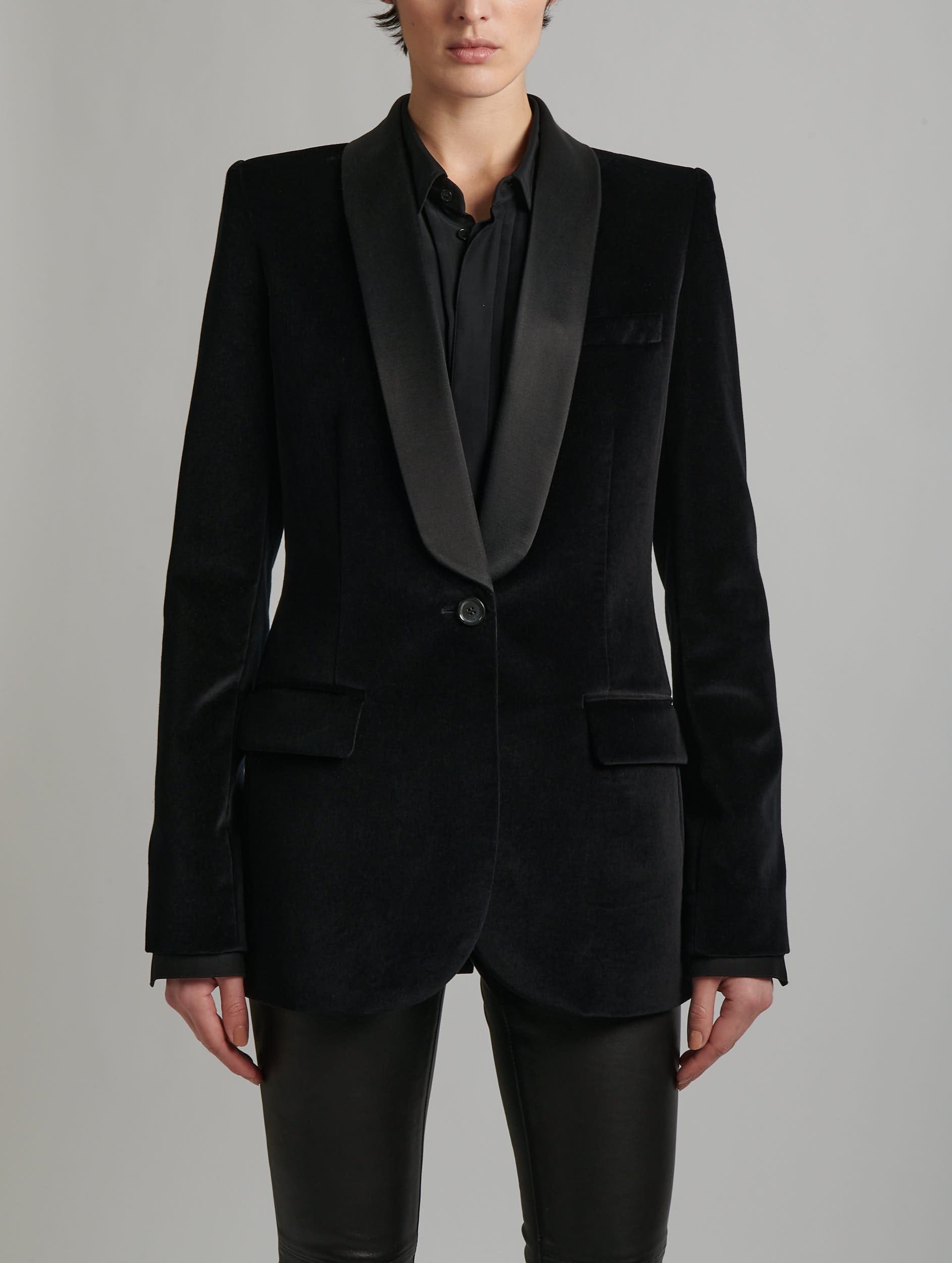 Women Ready-to-wear | Black velvet shawl collar tuxedo jacket | Barbara Bui Official Online Store Women Ready-to-wear | Black velvet shawl collar tuxedo jacket | Barbara Bui Official Online Store