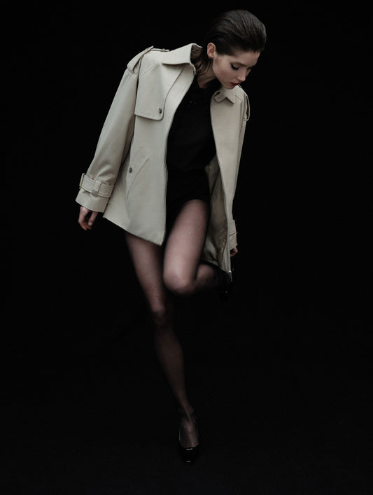 Sand oversized cotton and wool gabardine jacket
