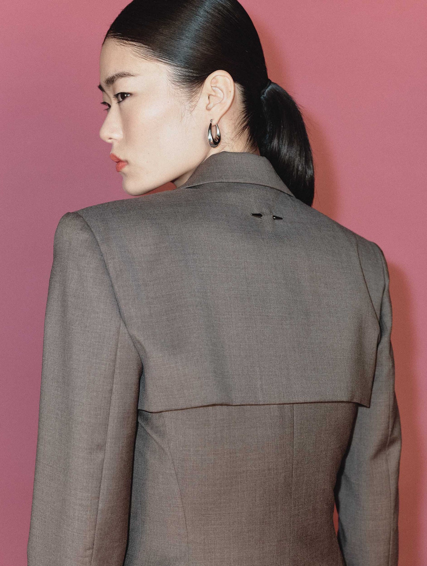 Taupe stretch wool cloth fitted jacket