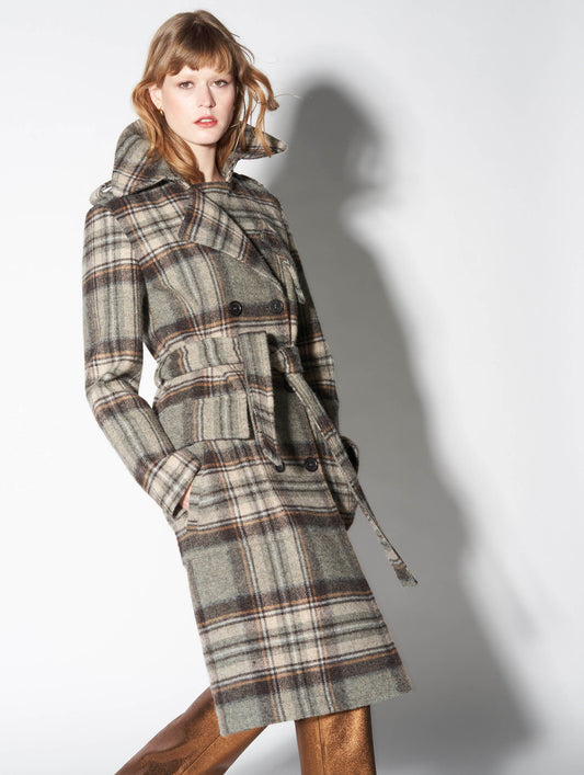 Double-breasted checked wool coat