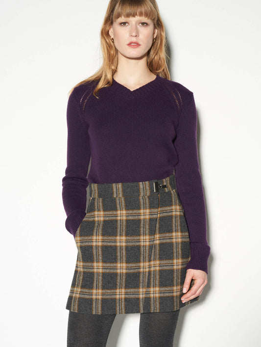 Short grey tartan wool skirt
