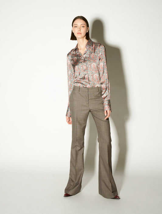 Russet striped wool flared suit trousers