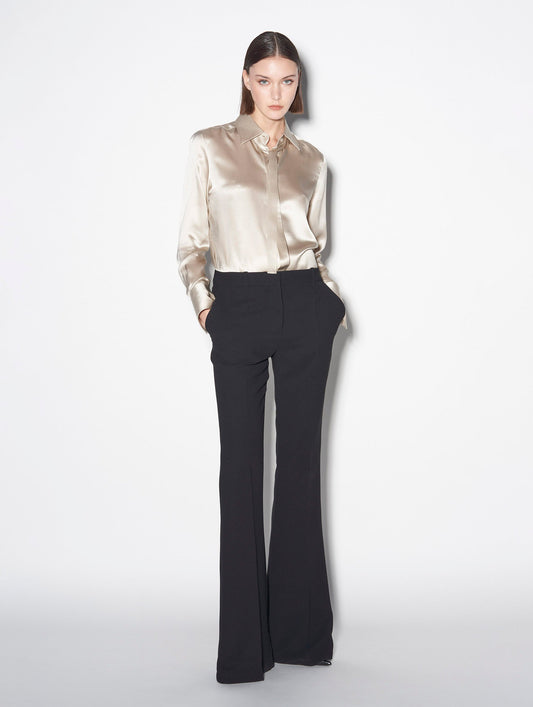 Black crepe fabric flared suit trousers