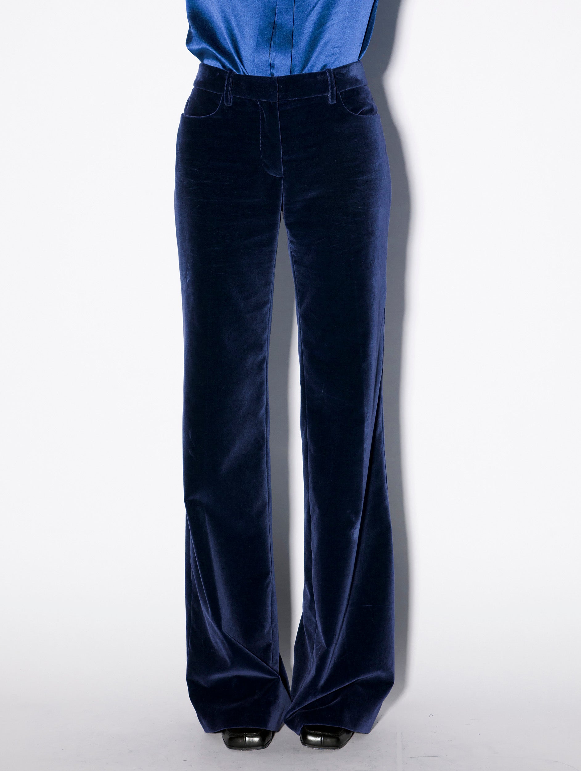 Flared blue velvet trousers Flared blue velvet trousers