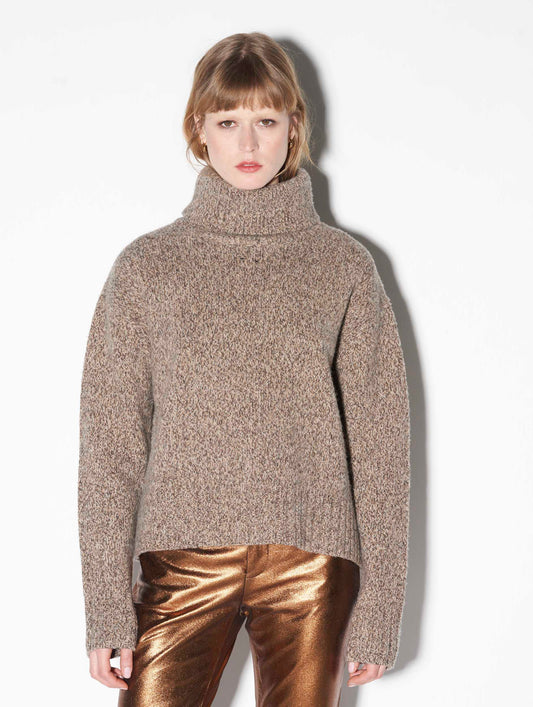 Beige marl knitted roll neck sweater