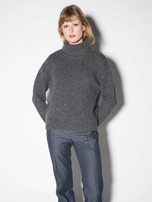 Grey marl knitted roll neck sweater