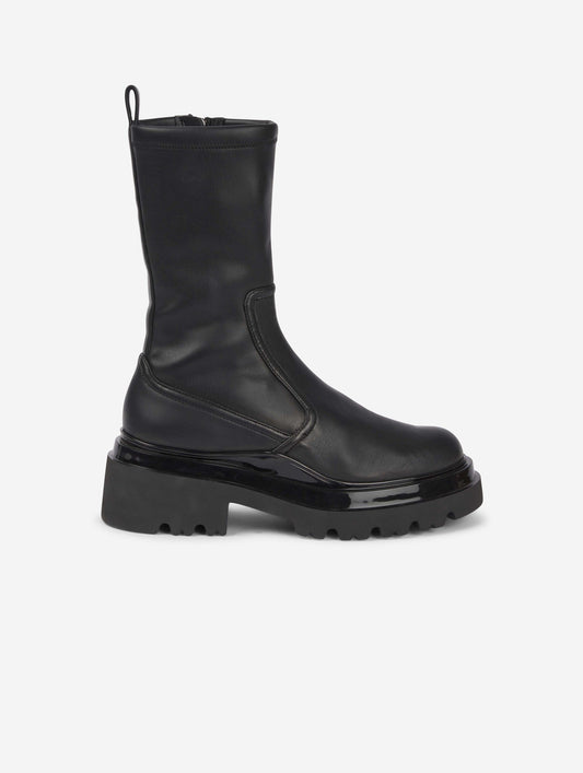 black vegan leather stretch boots