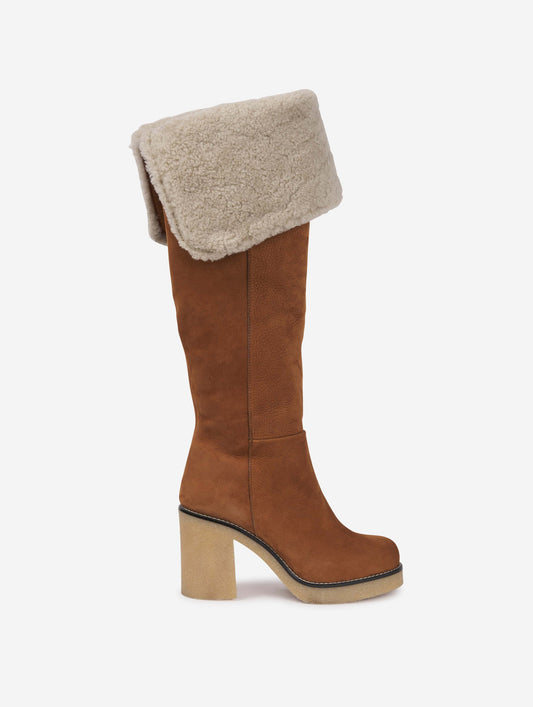 cognac nubuck over the knee lined boots