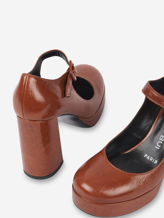 cognac patent leather platform mary janes