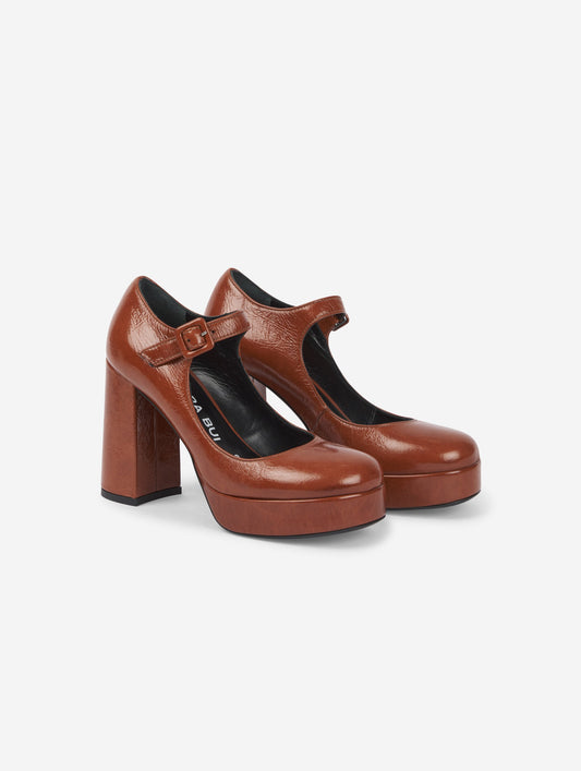 cognac patent leather platform mary janes