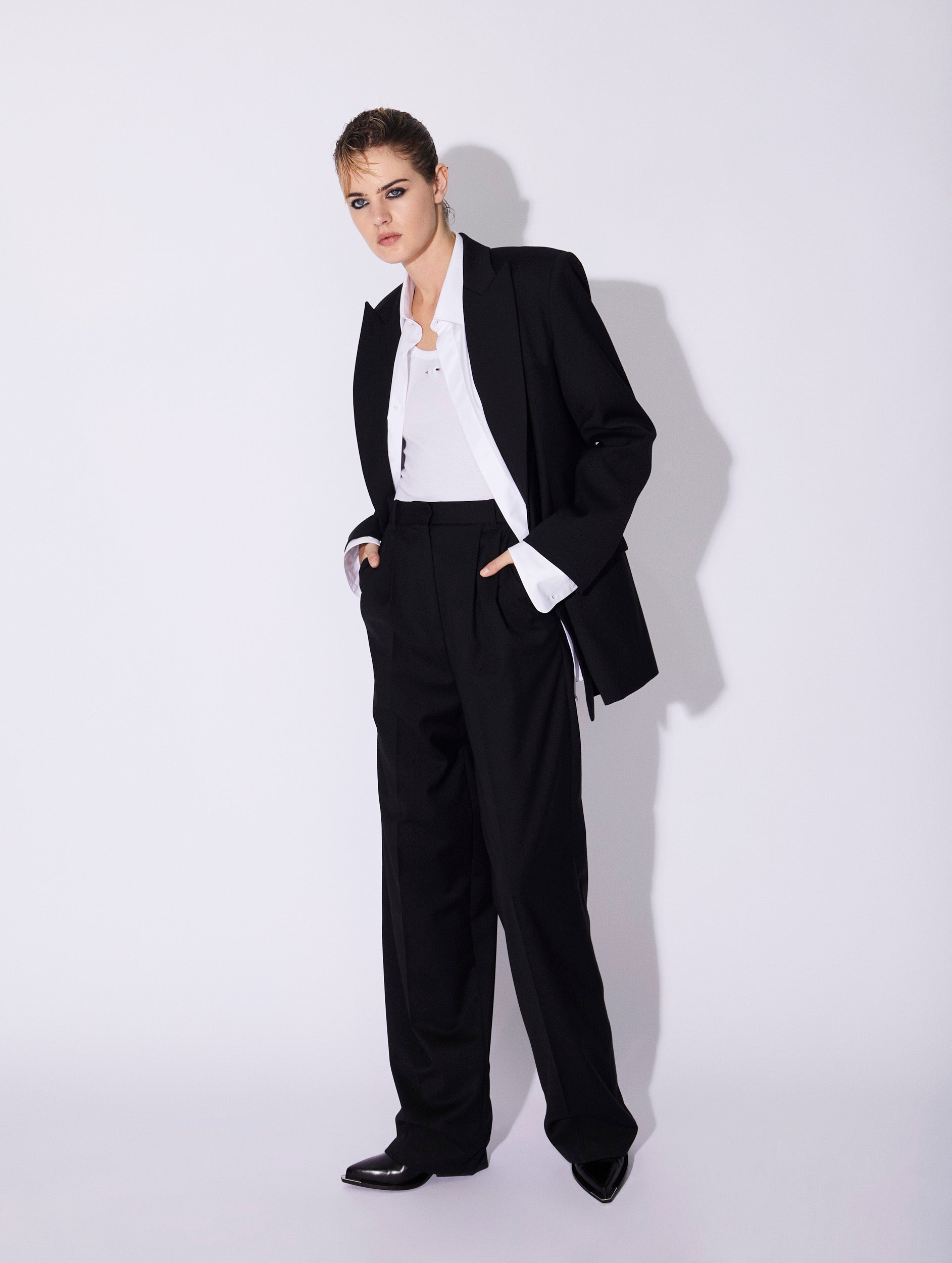 Women Ready-to-Wear | Black stretch wool loose double