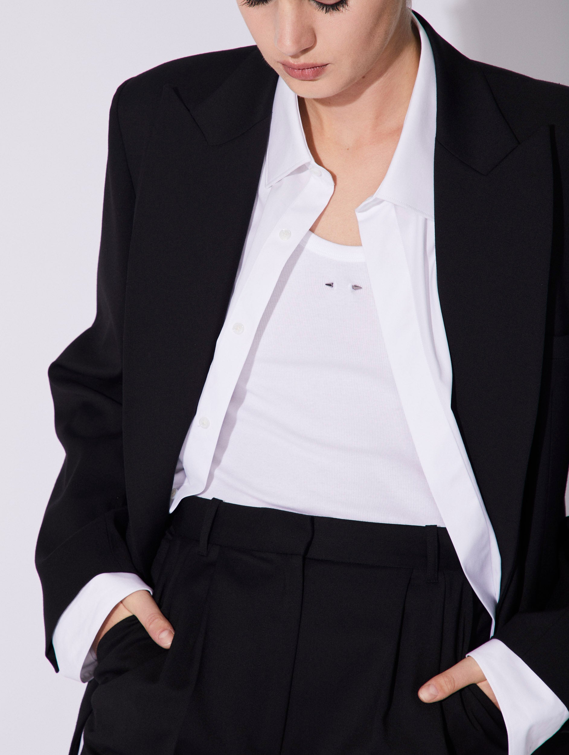 Women Ready-to-Wear | Black stretch wool loose double