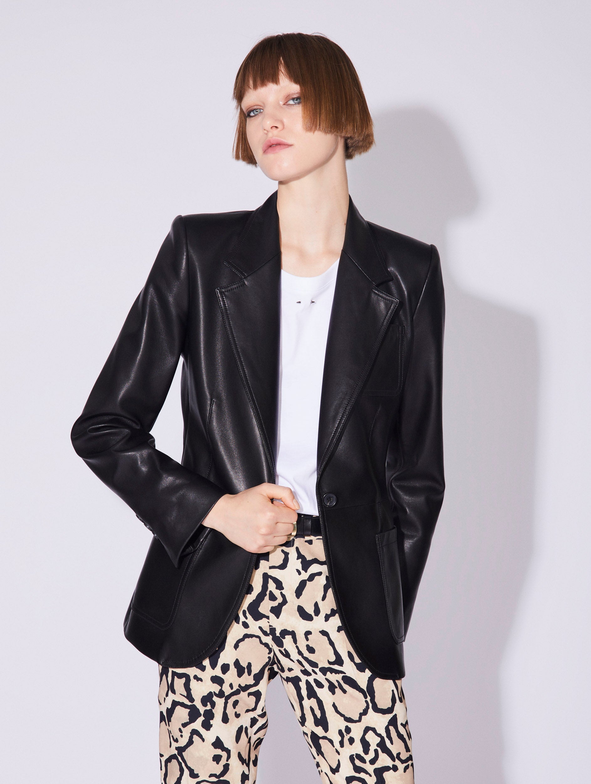 【BAON】Burrell Leather Short Jacket Black leather biker jacket | The Kooples US