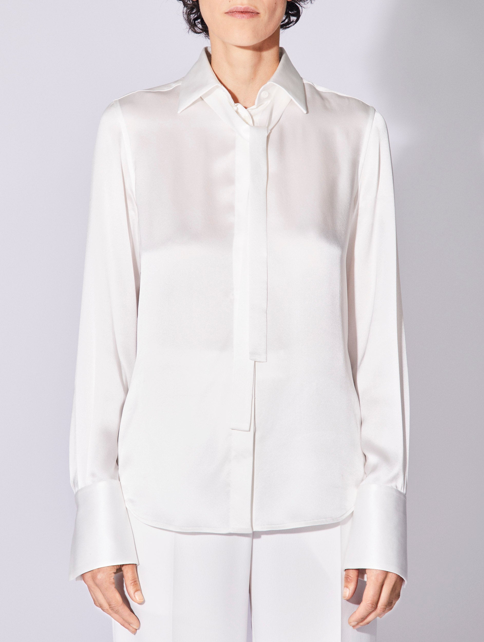 white satin blouse with bow