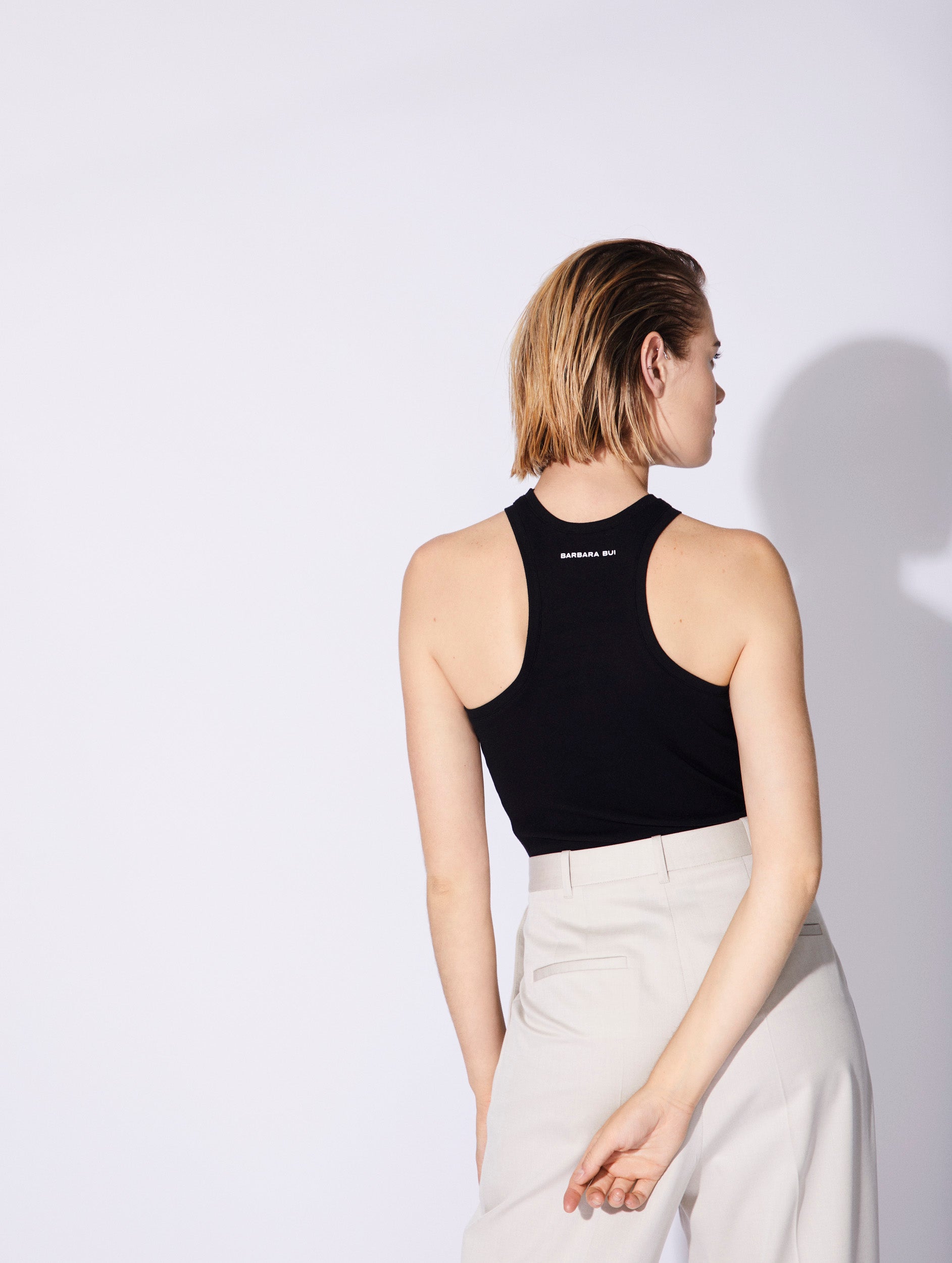 Women Ready-to-Wear | Black halterneck ribbed jersey tank
