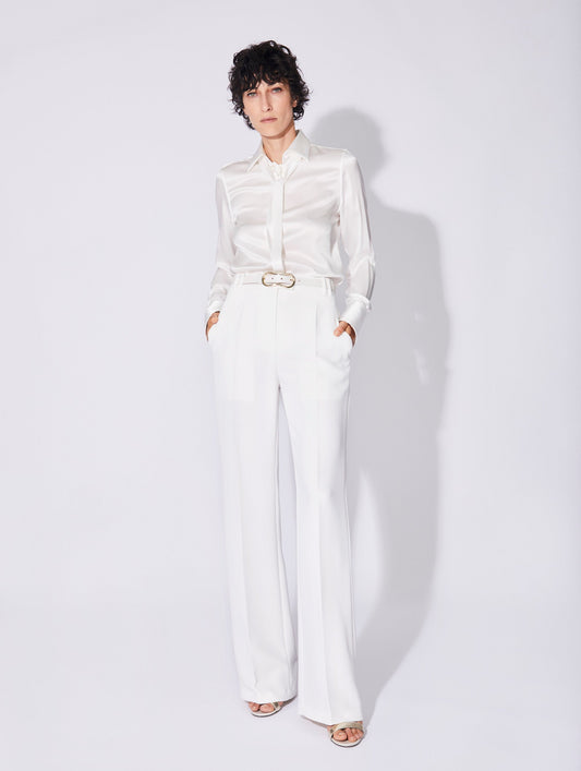 White crepe high waisted flared trousers