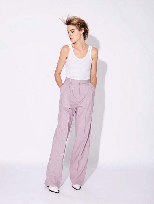 Pale pink alpaca high waisted pleated trousers