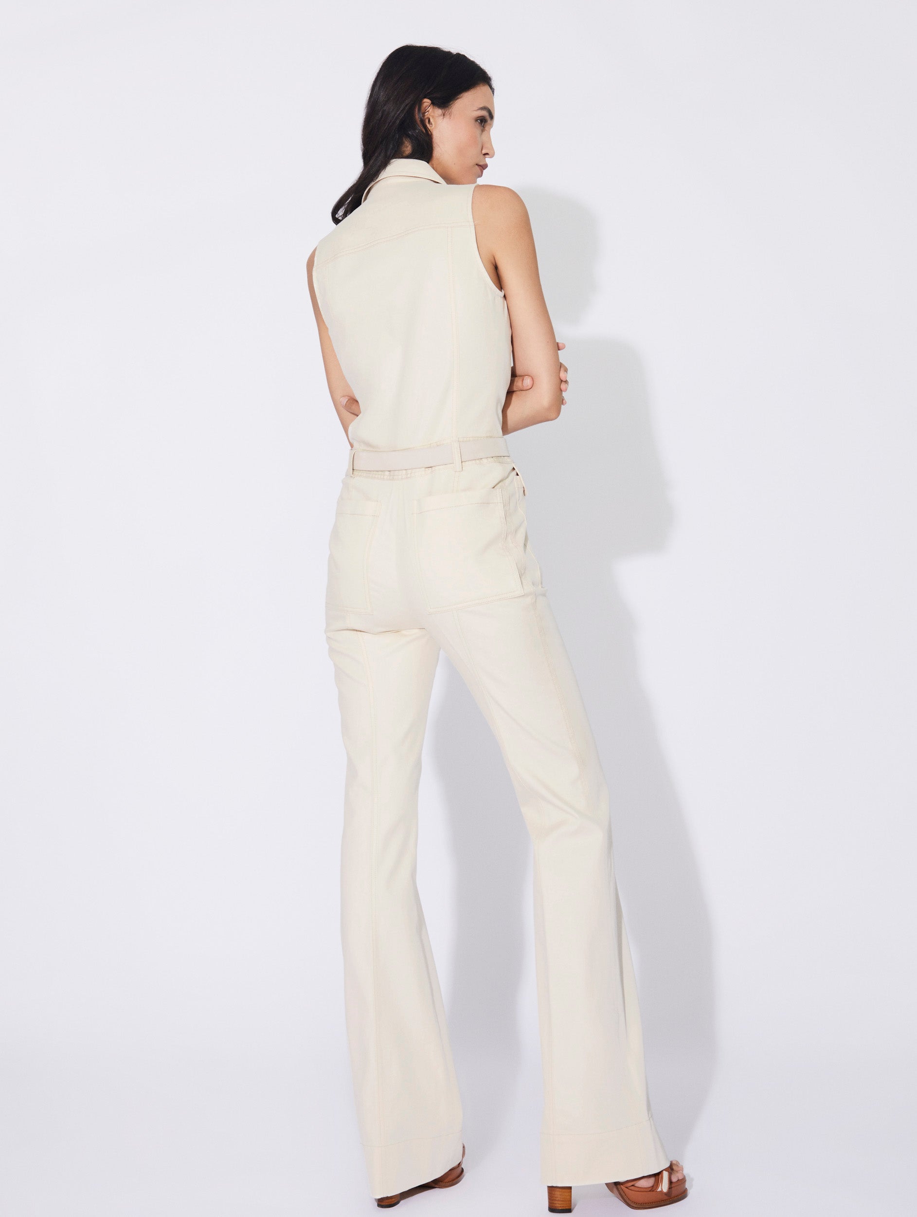 Women Ready-to-Wear | Cream washed denim trouser jumpsuit