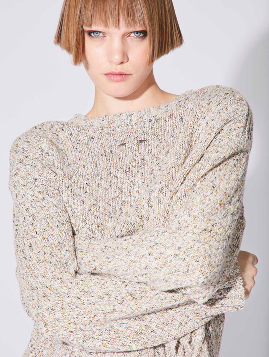 Multi-coloured mouliné knit round neck sweater