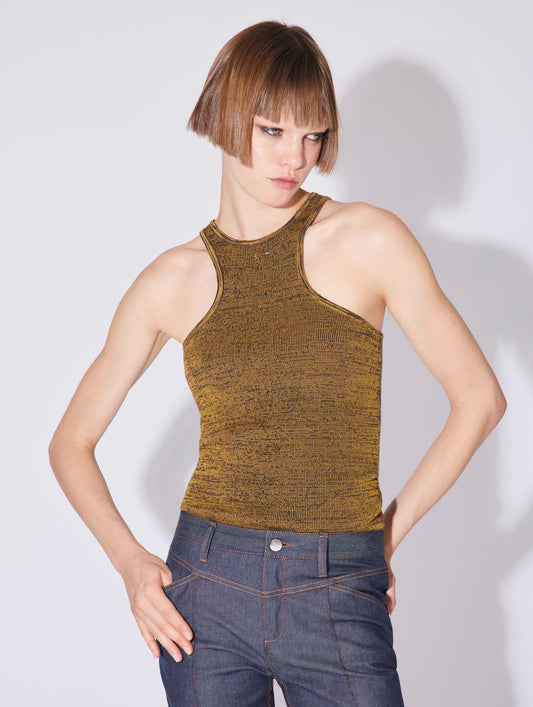 Two tone olive mouliné knit sweater tank top