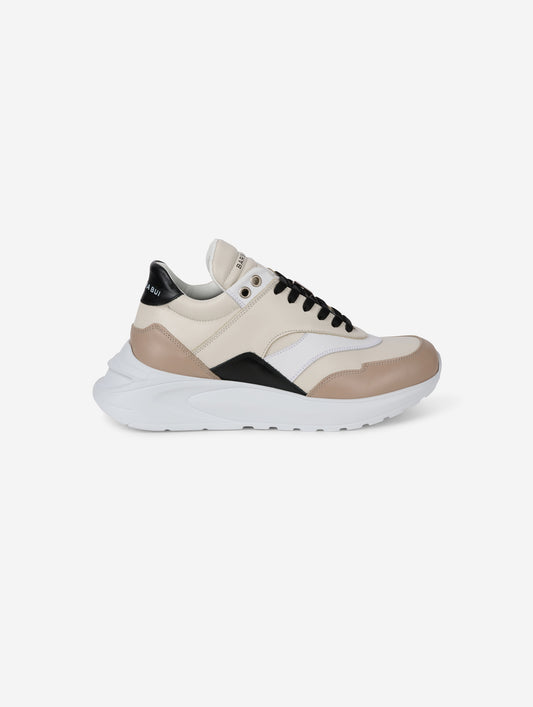 Beige leather running shoes
