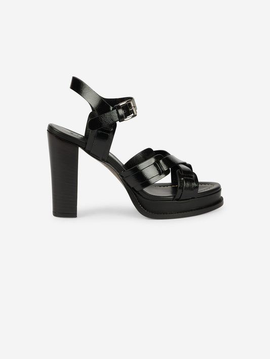 Black patent platform sandals