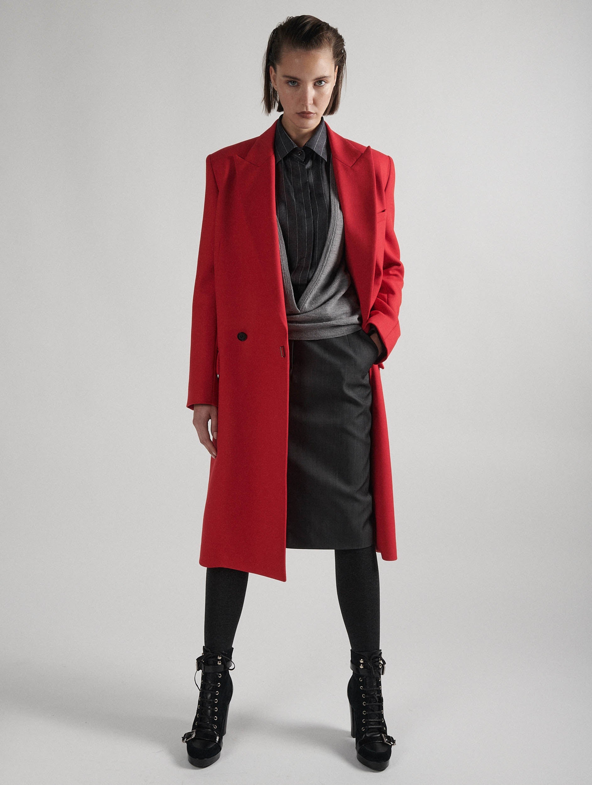 Women Ready-to-wear | Red double gabardine overcoat | Barbara Bui
