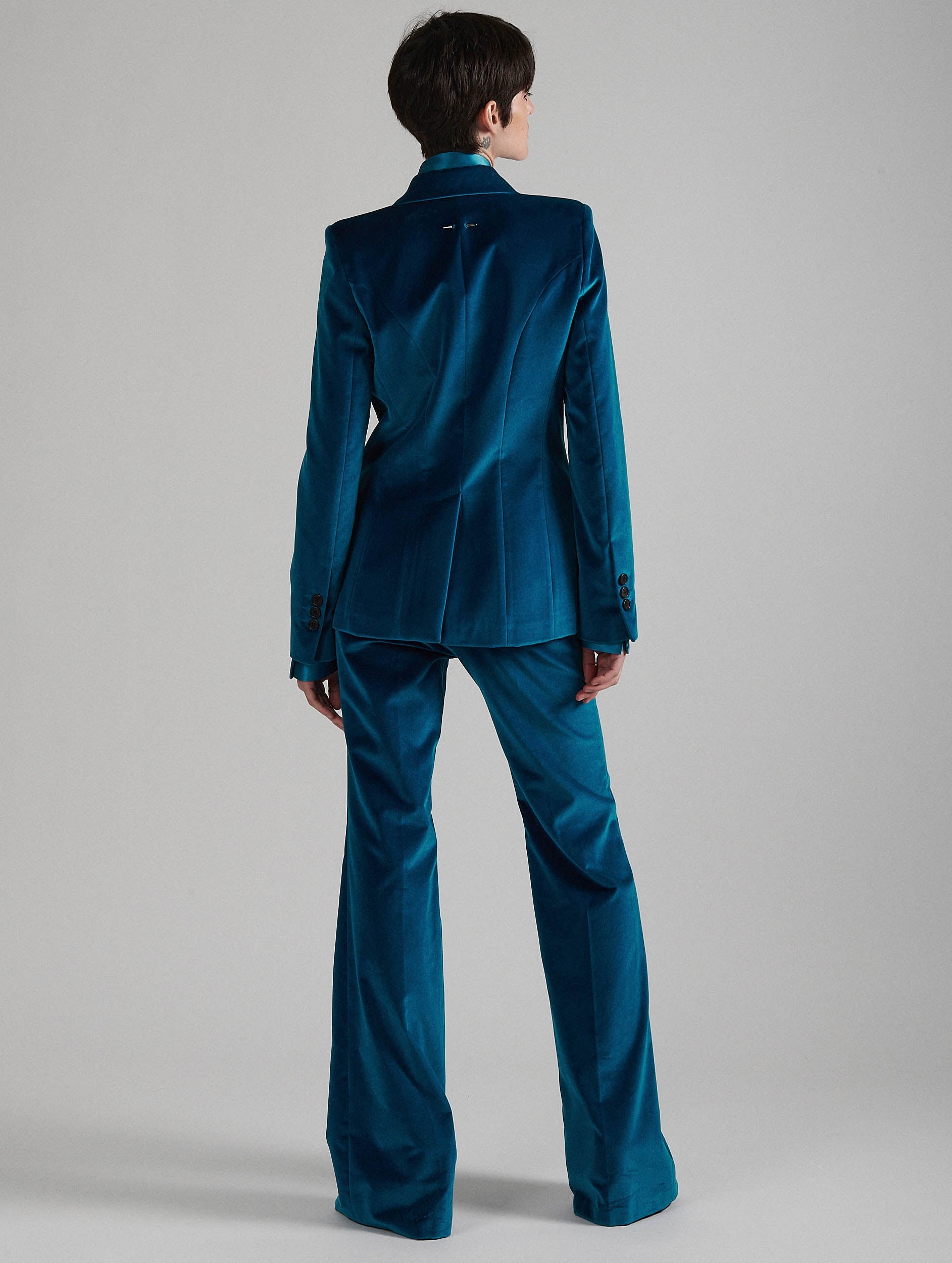 Blue fashion velvet trouser suit