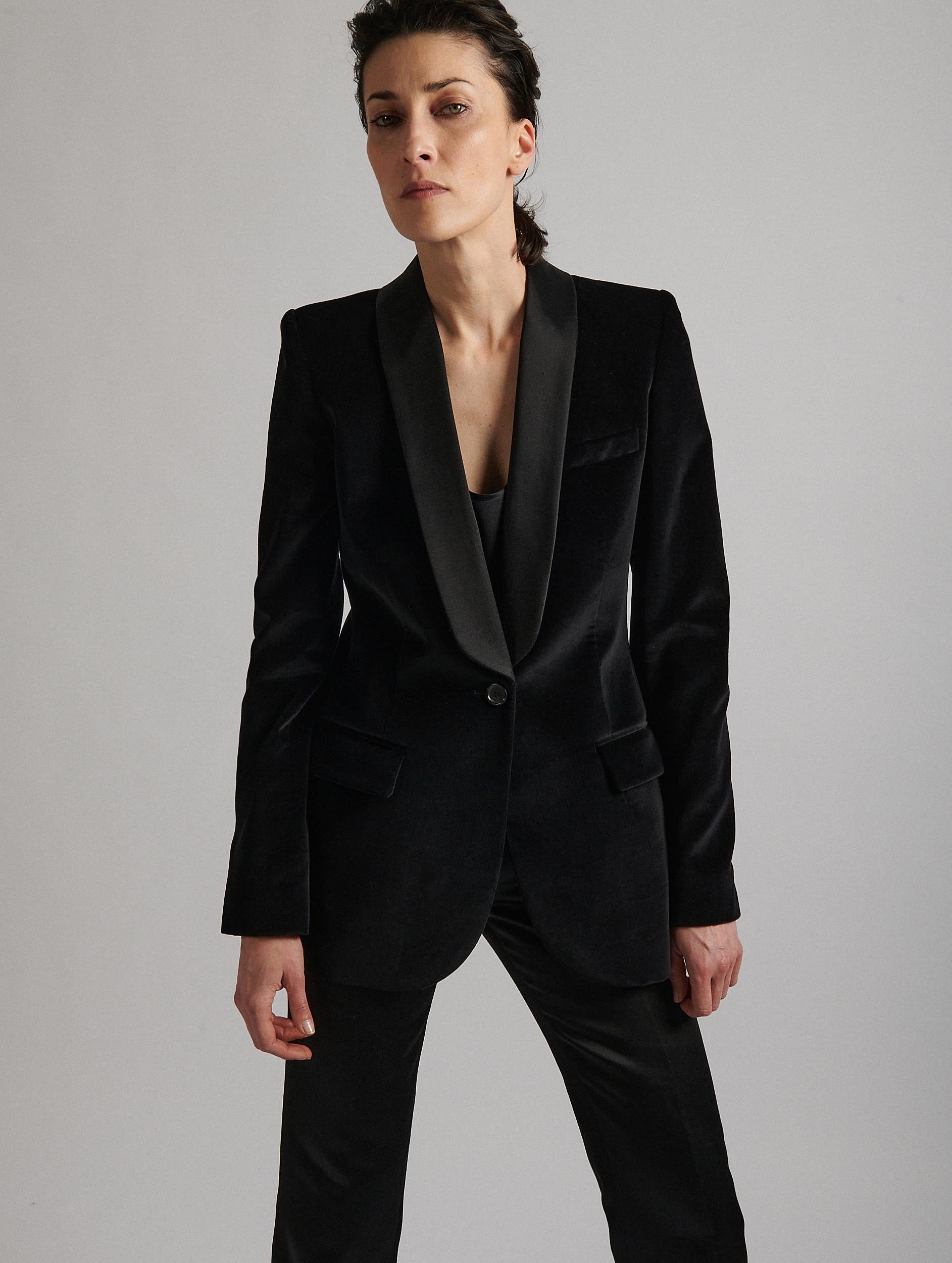 Women Ready-to-wear | Black velvet shawl collar tuxedo jacket | Barbara Bui Official Online Store Women Ready-to-wear | Black velvet shawl collar tuxedo jacket | Barbara Bui Official Online Store