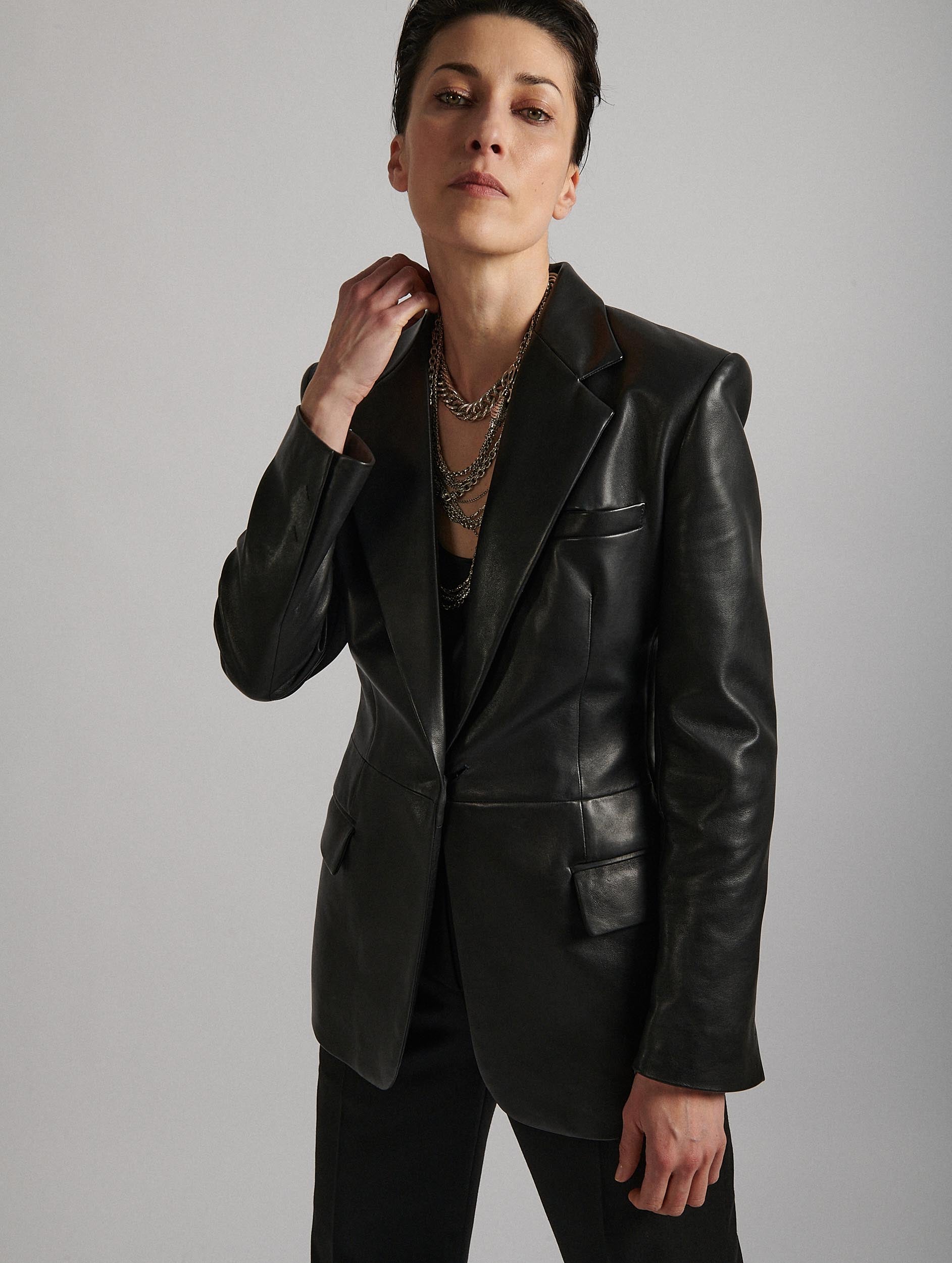 Leather Outerwear For Formal Dress Two-Toned Black Leather Dress Coat Leather With Suede Sleeves Leather Outerwear For Formal Dress Two-Toned Black Leather Dress Coat Leather With Suede Sleeves