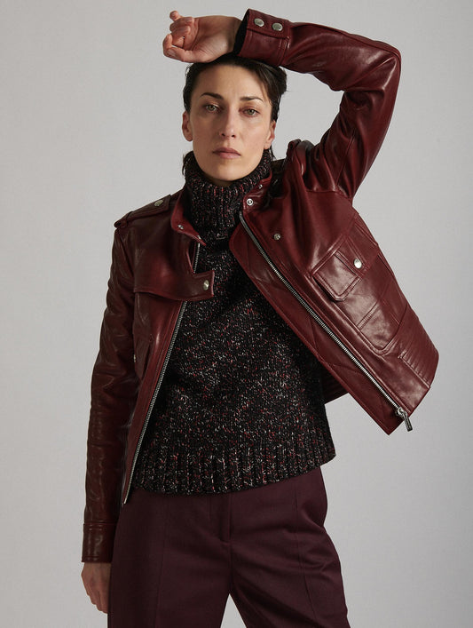 Burgundy leather pilot jacket