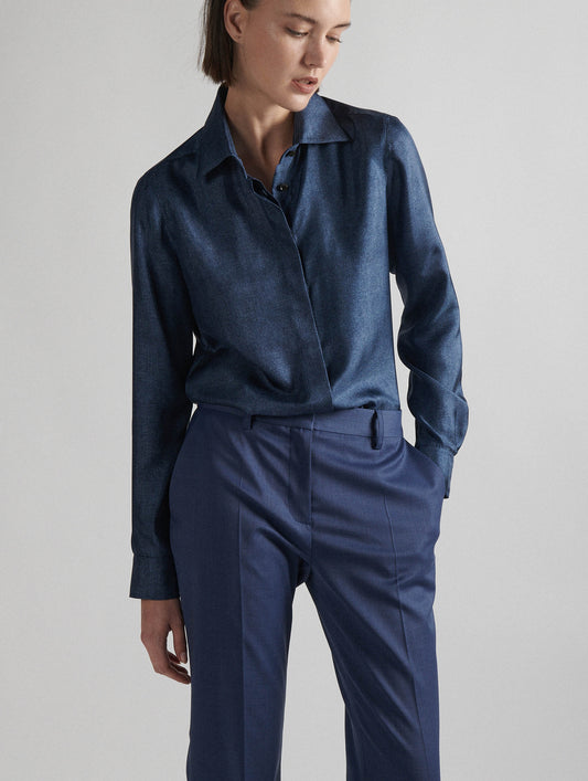 Denim printed silk twill shirt