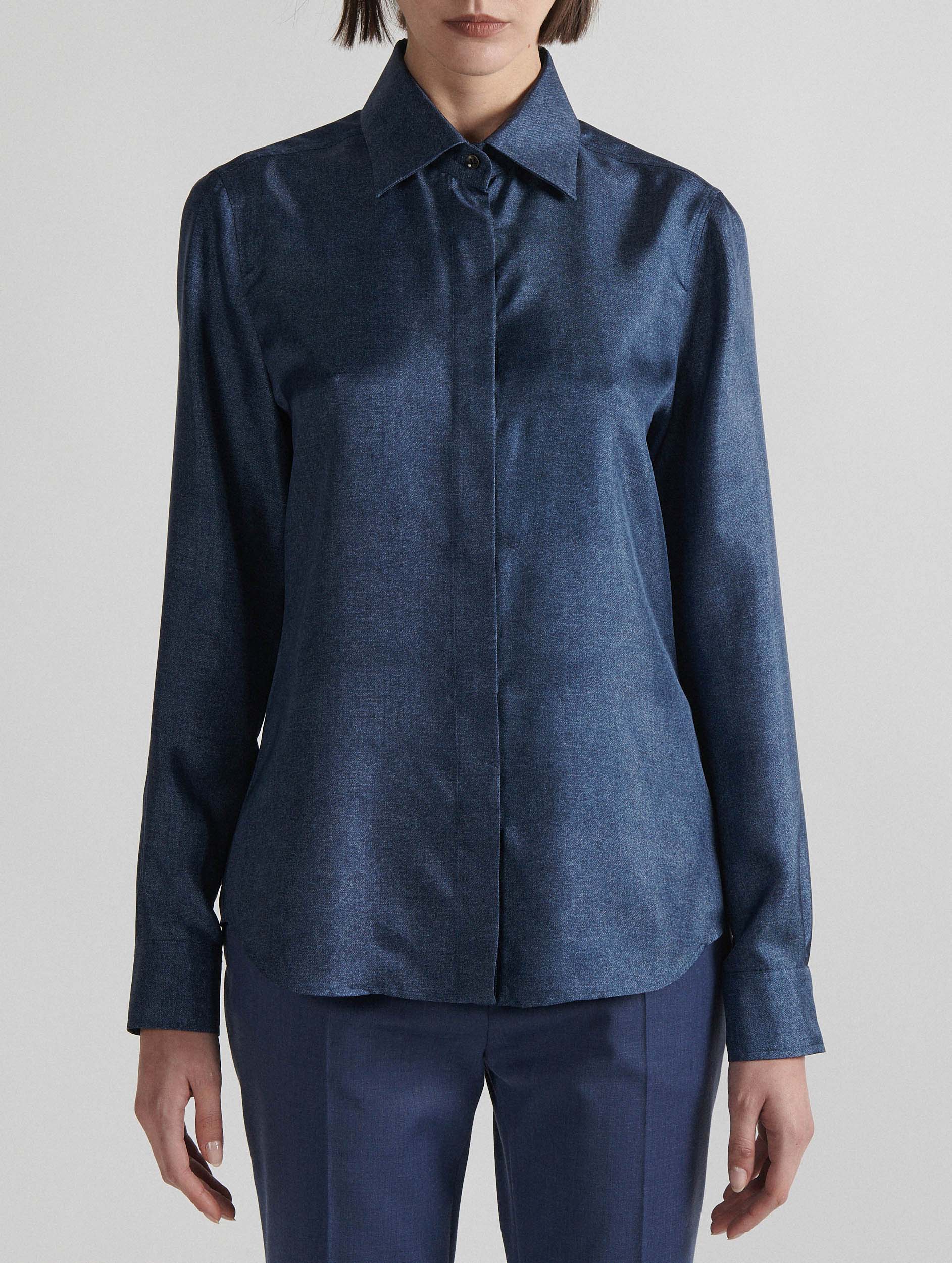 Women Ready-to-wear | Denim printed silk twill shirt