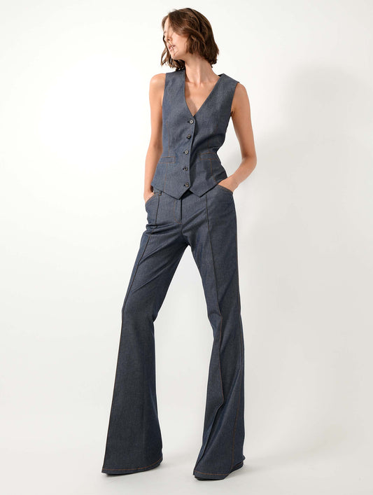 Washed denim suit vest