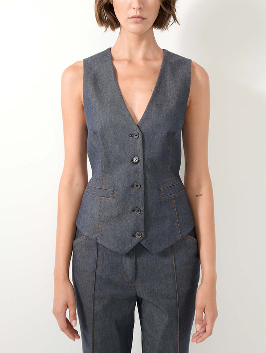 Washed denim suit vest