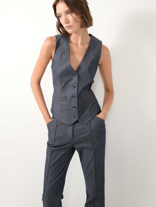 Washed denim suit vest