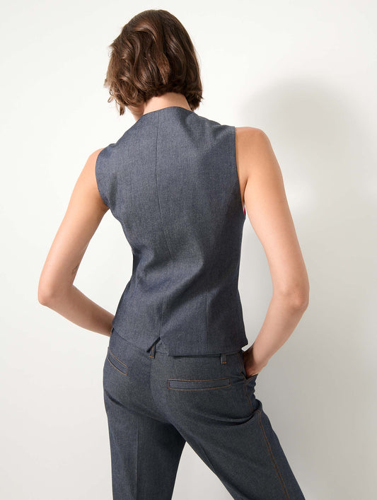 Washed denim suit vest